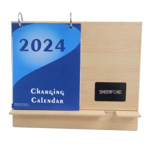 China Custom 2024 High Quality Fashion Funny 365 Day Calendar Multifunctional Wireless Charging Wood Desk Calendar wholesale