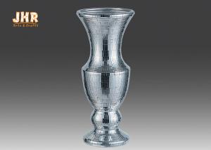 China Home Decor Trumpet Shaped Fiberglass Planters Table Vases Silver Mosaic Glass Finish wholesale