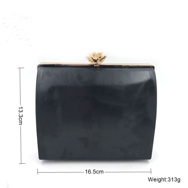 New custom fashion light gold style flower lock decoration metal purse frame with plastic shell
