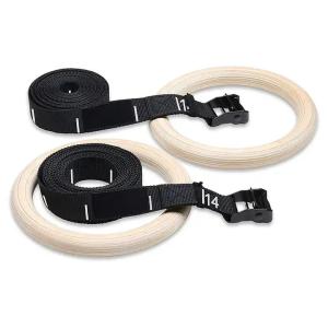 China gymnastic rings wood 32mm Wooden Gym Rings with Enhanced Flexible Buckles &amp; Durable Adjustable Straps wholesale