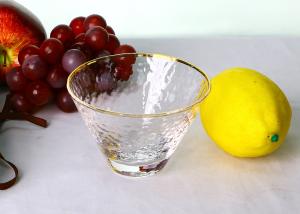 China Hammered Texture Hand Blown Gold Rim Martini Glasses , Stemless 5 Ounce Martini Glasses wholesale