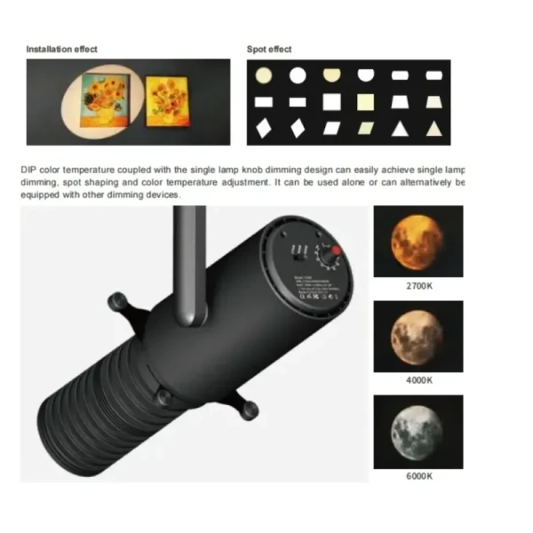 Versatile 2700K-4000K Zoomable Contour Spotlight LED Shapeable Track Light Gobo Projector with Ultra-High Definition for Museumart Gallery