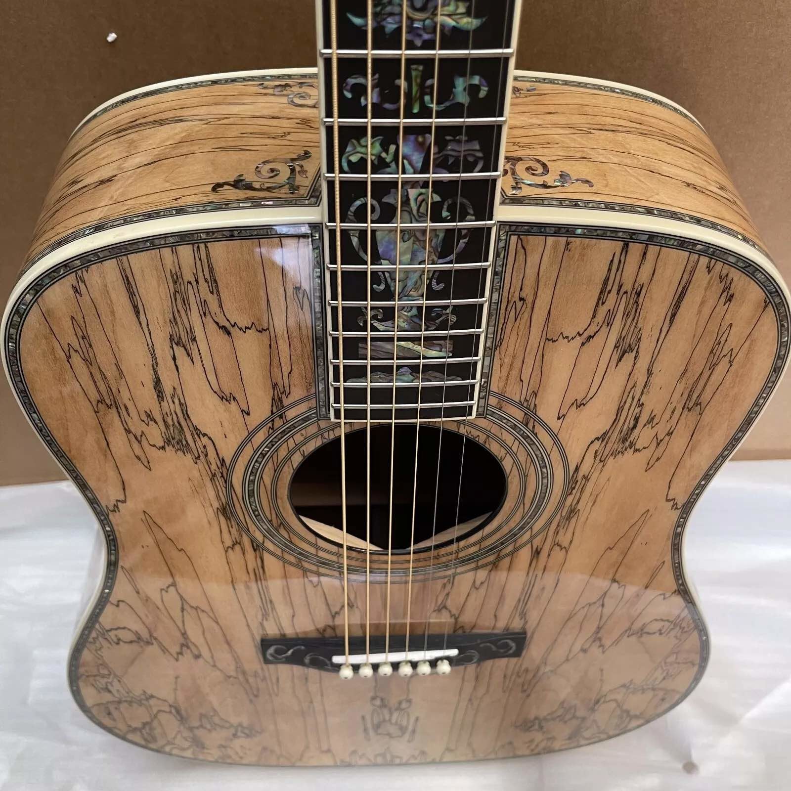 Custom Maple 41 Inch D Type Acoustic Guitar Abalone Inlays Ebony Fingerboard