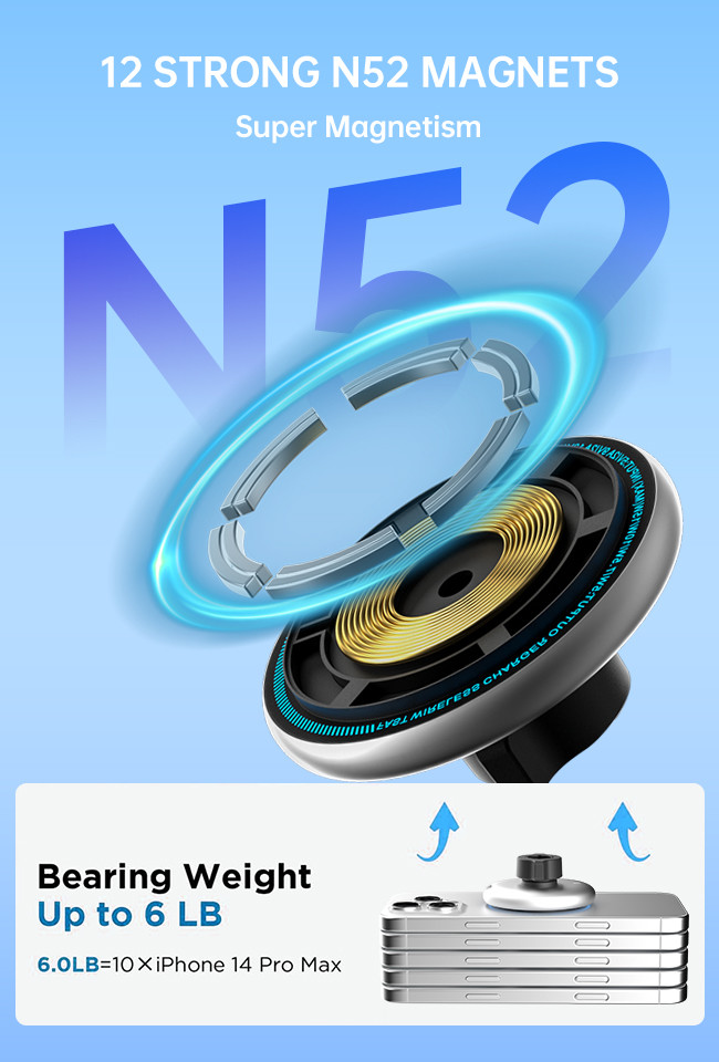 Convenient One-Handed Operation Car Phone Holder With Magsafe Magnetic Suction And Running Light