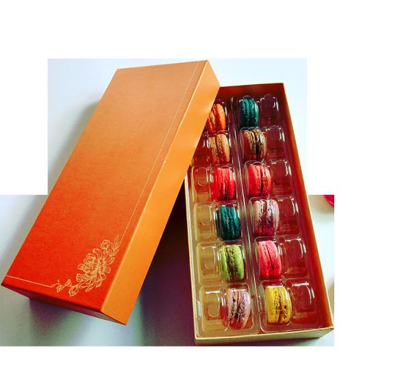 CMYK Printing 900g Grey Cardboard Paper Gift Box 24pcs Macaron Shipping