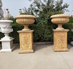 China Marble statue planter stone carvings flowerpot sculpture,outdoor stone garden products supplier wholesale