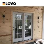 Double Sidelites Interior Glass French Doors Wood Finish Aluminium