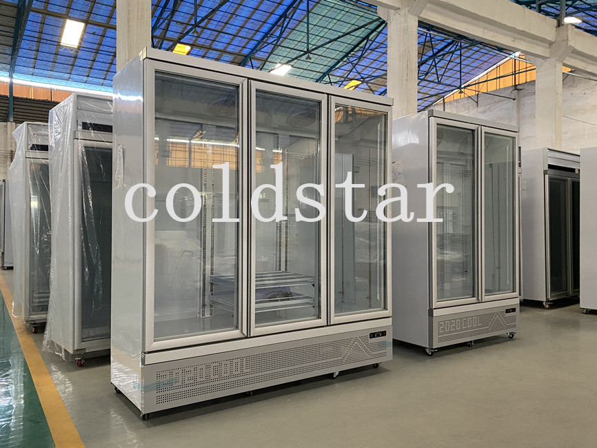 Commercial Cold Drink Refrigerator 3 Doors Glass Freezer For Seafood Meat
