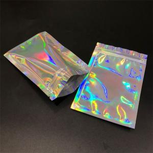 China Stand Up Holographic Zipper Packaging Bag Flat Pouches Small Laser Zip Lock Plastic Bags wholesale