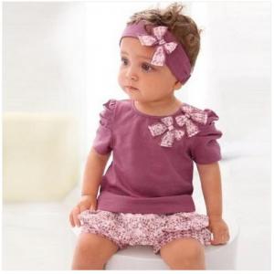 China Baby Clothes cotton Baby Clothing Set beautiful kids cute outfit baby wear headband pants on sale