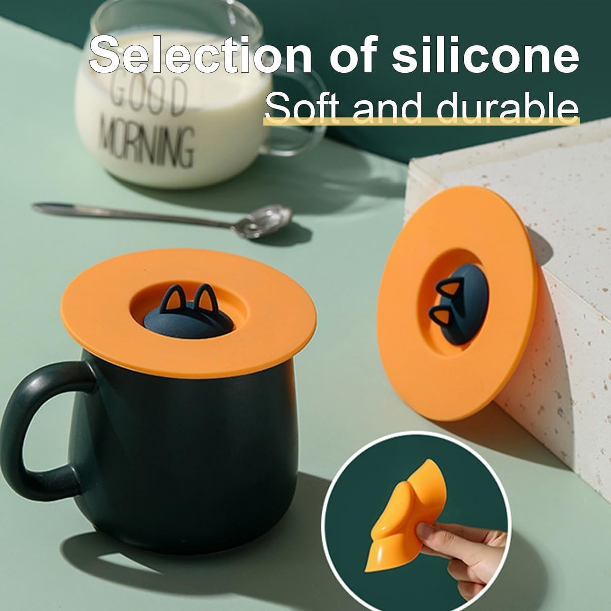 Silicone Cup Lids Mug Covers Reusable Coffee Tea Water Cup Lids Anti-Dust Cute Cartoon Design For Glass Cup Coffee Cup
