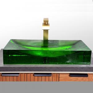 China Stunning Glazed Glass Basin Sink 1 Hole Design For Stylish Bathrooms on sale