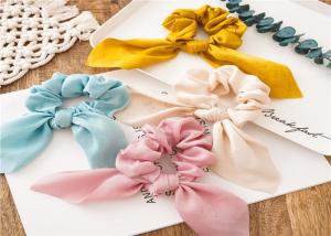 China Streamer headband tassel knot colonic fabric solid color rabbit ear scrunchie hair accessories satin headdress bridal wholesale