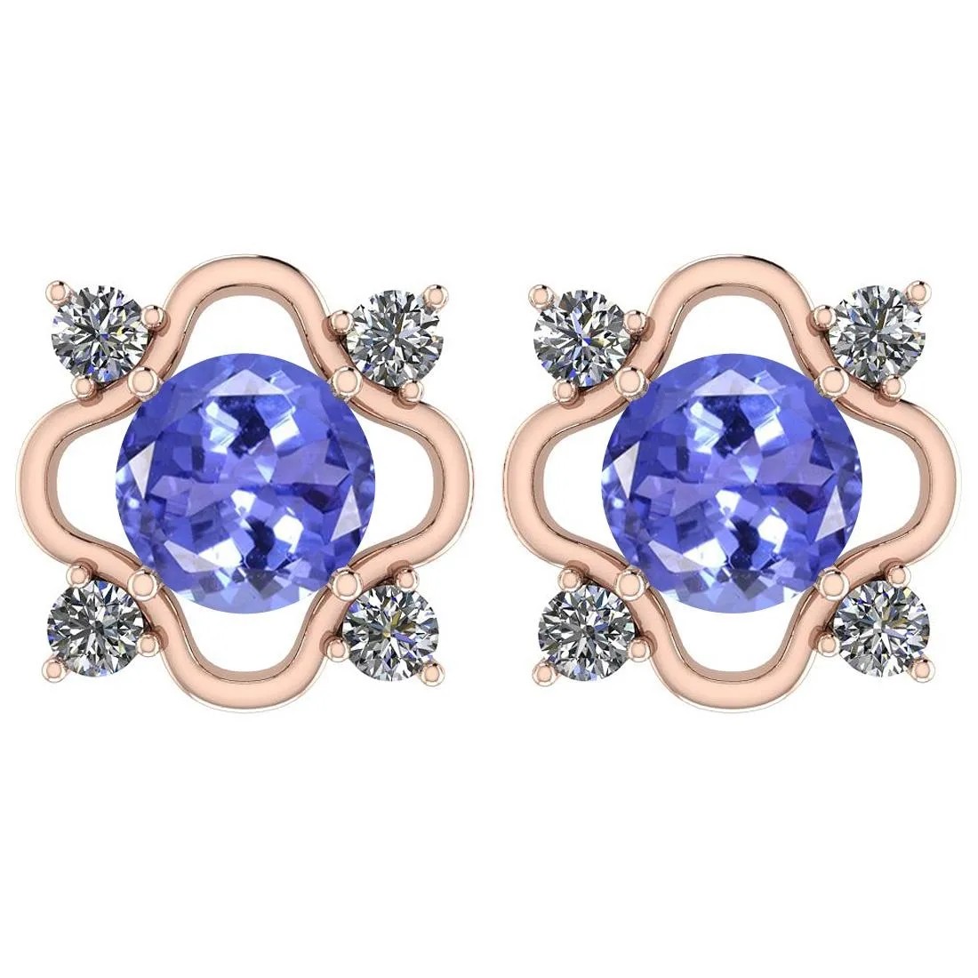 1.57 Ctw I2/I3 Natural Tanzanite And 14K Rose Gold Earrings