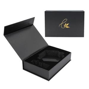 China Custom Black Matte Stamped Gold Logo Magnetic Gift Jewelry Paper Box With Foam Insert wholesale