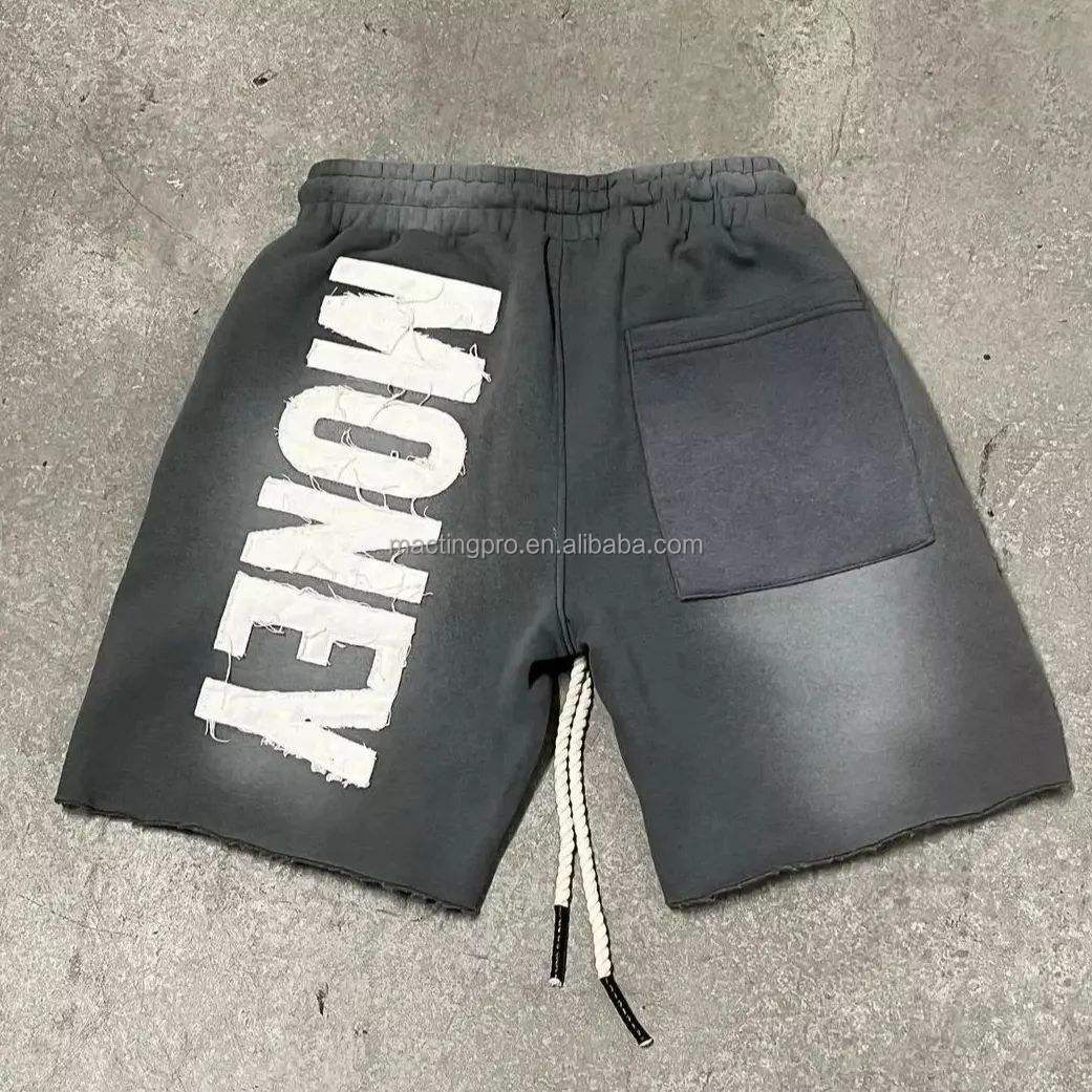 Vintage Distressed Acid Wash Shorts 100% Cotton Raw Edge Drawstring Closure Streetwear