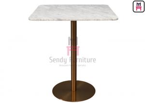 China Marmo Calacatta Marble Table With Brushed Gold Stainless Steel Base For Restaurant / Hotel on sale