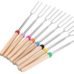 China Sausages 31cm BBQ Roasting Sticks Wooden Handle Telescopic Marshmallow Fork wholesale