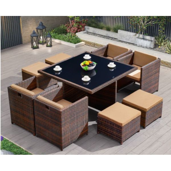 10 Seater Rattan Dining Table Set Wicker Dining Coffee Stack Table Round Sofa