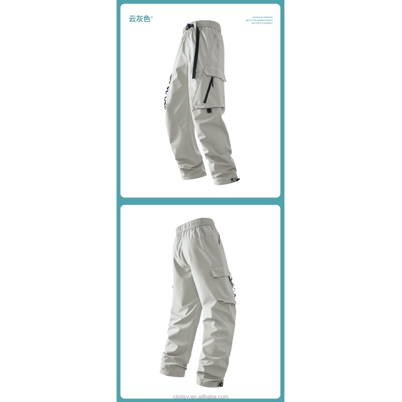 Ready-to-Ship Lightweight Canvas Men's Outdoor Waterproof Quick-Dry Shell Pants Loose Straight-Leg Cargo Casual Long