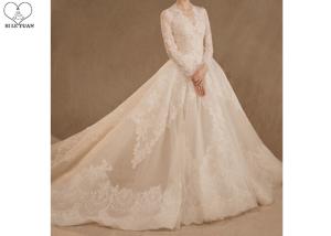 China Lace White Backless Evening Gown , Western Wedding Dresses Beading Pleats wholesale