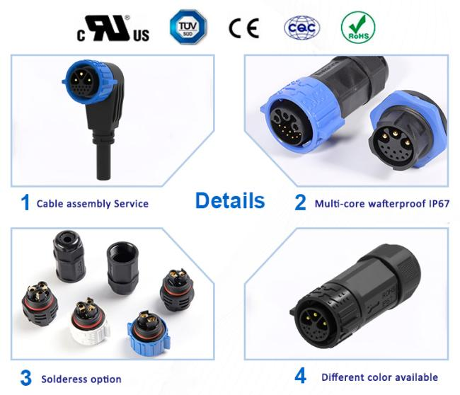 waterproof multi 2 pin For Power connectors M19 300V push locking 20 pin data connector