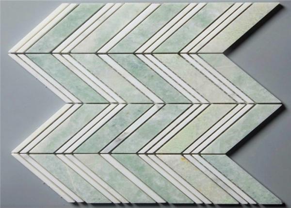 Quality Ming Green Stone Mosaic Floor Tile Chevron Shape Mosaics 4" Chips for sale