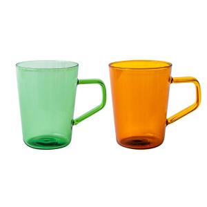 China Summer Green Amber High Borosilicate Glass Cup 420ml With Handle wholesale