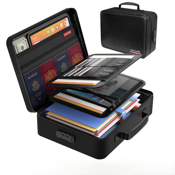 Fireproof Waterproof Document Organizer Box Large Capacity File Storage Case with Lock Certificate & Bill Holder for Home Office Use Moisture