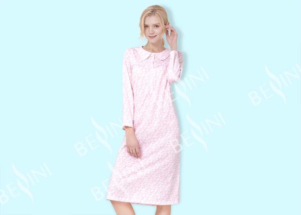 Doll Collar Style Ladies Night Dresses Sleepwear Pima Printed OEM / ODM