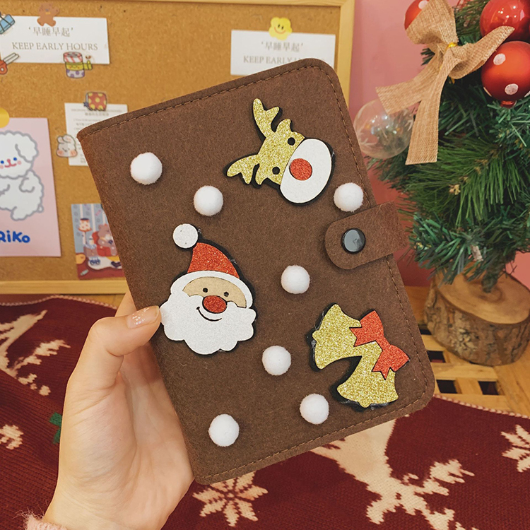 2022 Felt A6 Cartoon Christmas Tree Deer Notebook Grid Pages Journal Korean Diary Book