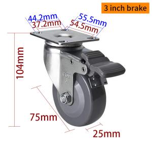 China Grey Light Duty 3 Inch Caster Wheels With Brakes RoHS Approved wholesale