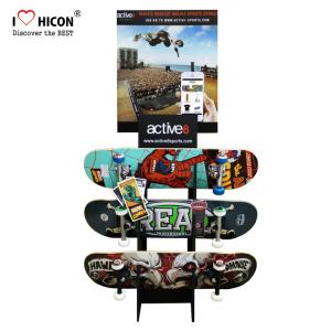China Custom Logo Wooden Display Racks Floor Skateboard Rack Display For Retail Store on sale