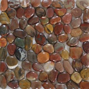 China Red Pebble Mosaic,Red Cobble Stone On Mesh,River Stone Mosaic Sheet,Meshed Pebbles on sale