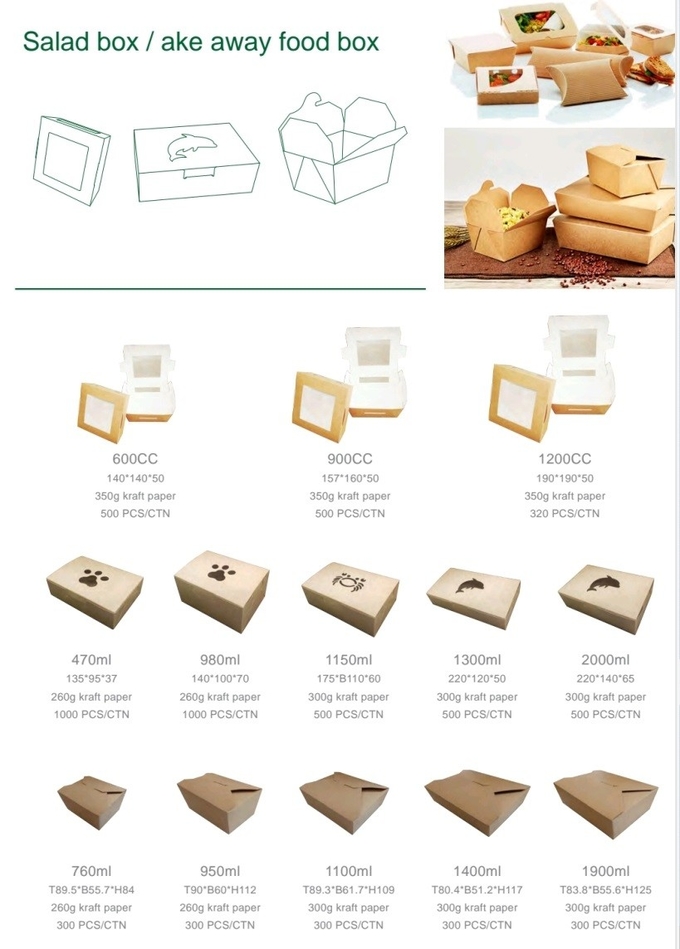 Eco-Friendly and De-Plasticizing Salad Kraft paper Take Away Food Box