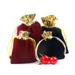 Soft Slip No Villi Velvet Drawstring Jewelry Bags With Gold Open Mouth