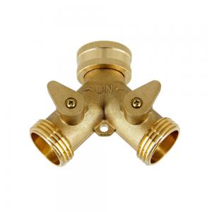 China Brass Garden Hose Connector Tap Splitter with 2 Valves and 2 Washers Connect Fittings wholesale