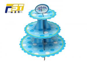 China Blue Round Cardboard Cake Display , Offset Printing Paper 3 Tier Cake Stand wholesale