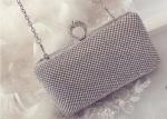 Stunning Silver Mesh Clutch Purse Metal Rhinestone And Ring Closure