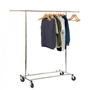 China Chrome Metal Clothing Rack On Wheels / Extendable Rods Portable Metal Clothes Rack wholesale