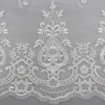 3D Eyelash Polyester Yarn On Nylon Mesh Corded Embroidery Lace Fabric For Bridal