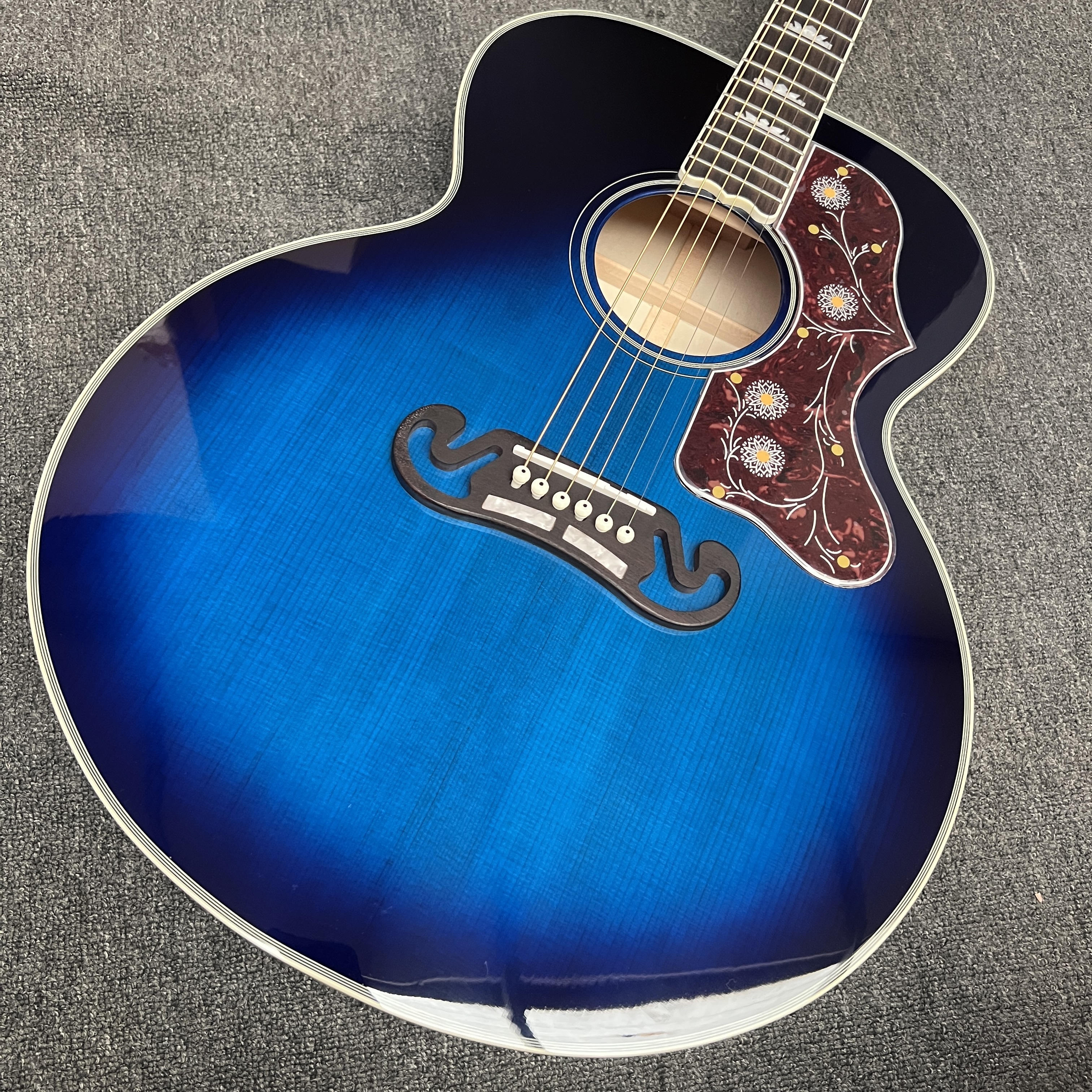 Custom Flamed Maple Back Side 43 Inch Jumbo Acoustic Guitar with Abalone Inlay in Blue Sunburst