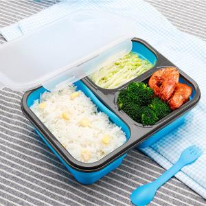 China Rectangle 460g 3 Compartments Silicone Folding Lunch Box wholesale