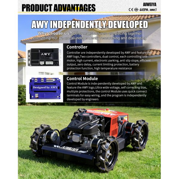 Self-Propelled Cordless 4-Stroke Industrial Grade Lawnmower with Remote Control and Four-Wheel Drive for Orchard and Farm Use