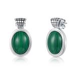 925 Sterling Silver Malachite Pendant 13x15mm Oval Shaped For Women