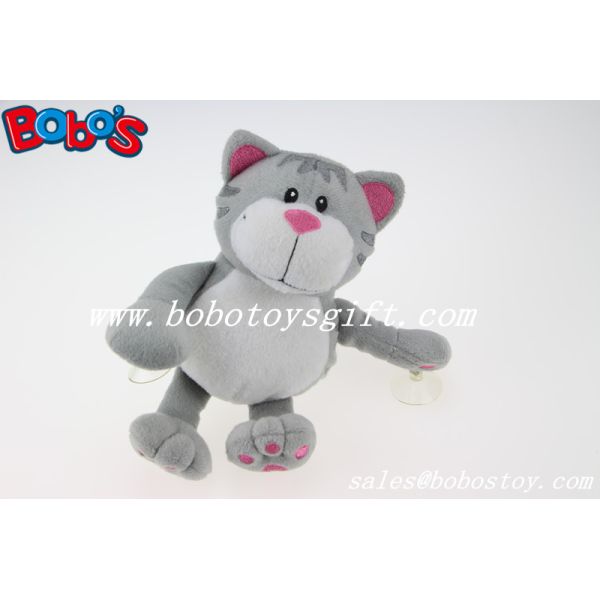 Customized Stuffed Grey Cat Animal With Plastic Suction Cups