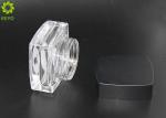 Clear Glass Cosmetic Cream Storage Jars Square Shape With Black Plastic Cap