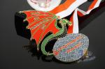 Soft Enamel Glitter Colors Custom Award Dragon Meadls Design Red / White Tripe