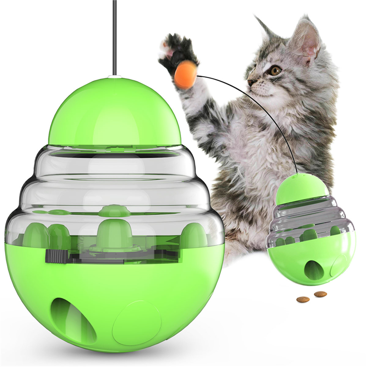 Slow feeder tumbler interactive plaything with cat stick cat turntable leaking food teasing ball cat pet toy