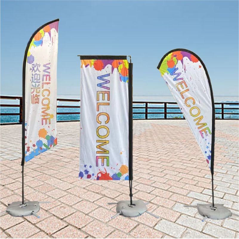 Fiberglass Outdoor Banner Flags 2.8m Digital Printing Feather shape For Beach